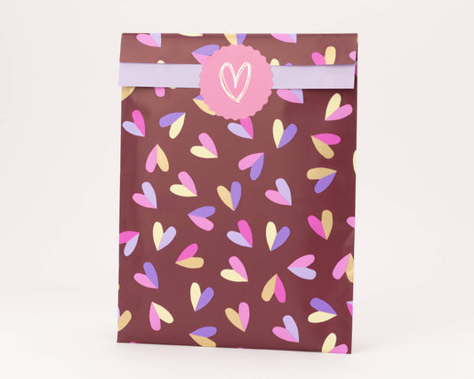 Cadeauzakje tweekleurige harten  (paars/roze)