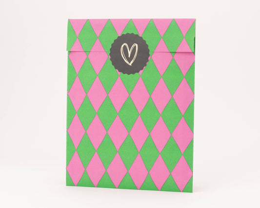 Cadeauzakje ruiten (roze/groen)